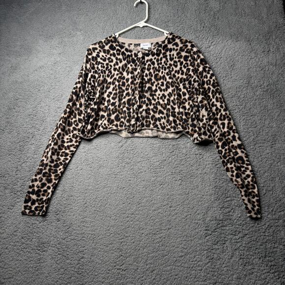 Old Navy Sweater Women's XL Cheetah Print Long Sleeve Button Up Crop Top - Picture 1 of 8